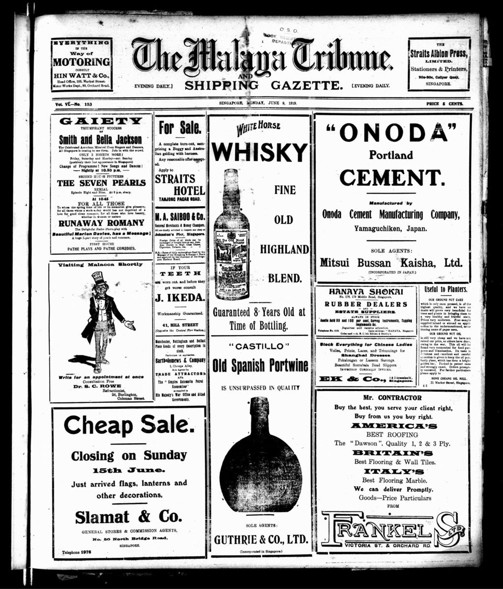 Miniature of Malaya Tribune 09 June 1919