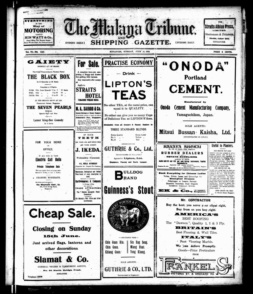 Miniature of Malaya Tribune 10 June 1919