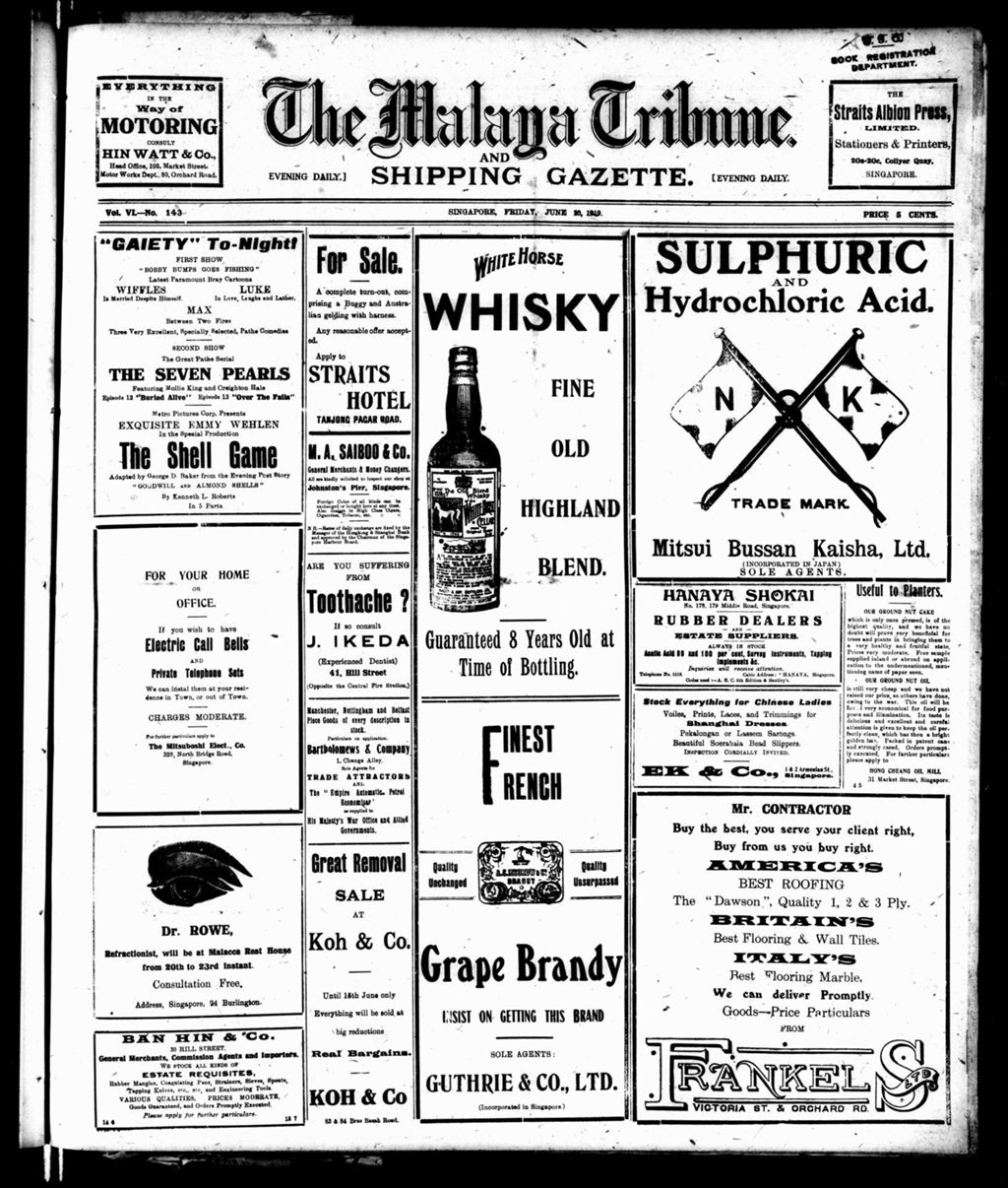 Miniature of Malaya Tribune 20 June 1919