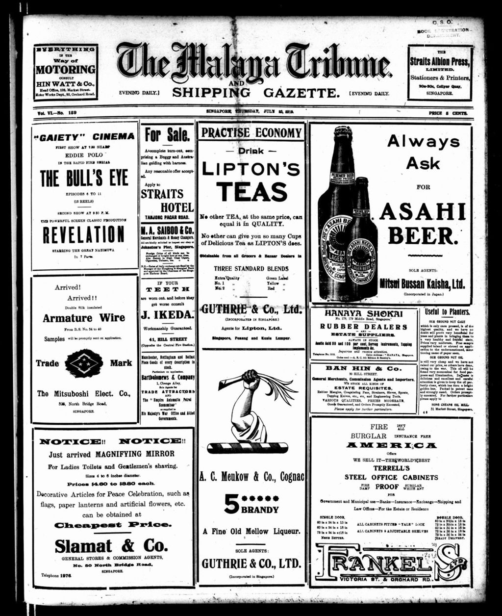 Miniature of Malaya Tribune 10 July 1919