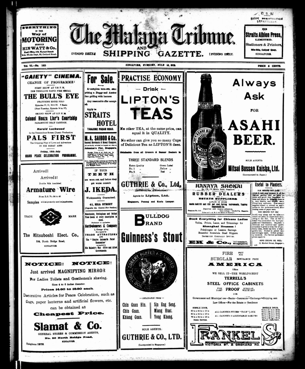 Miniature of Malaya Tribune 15 July 1919