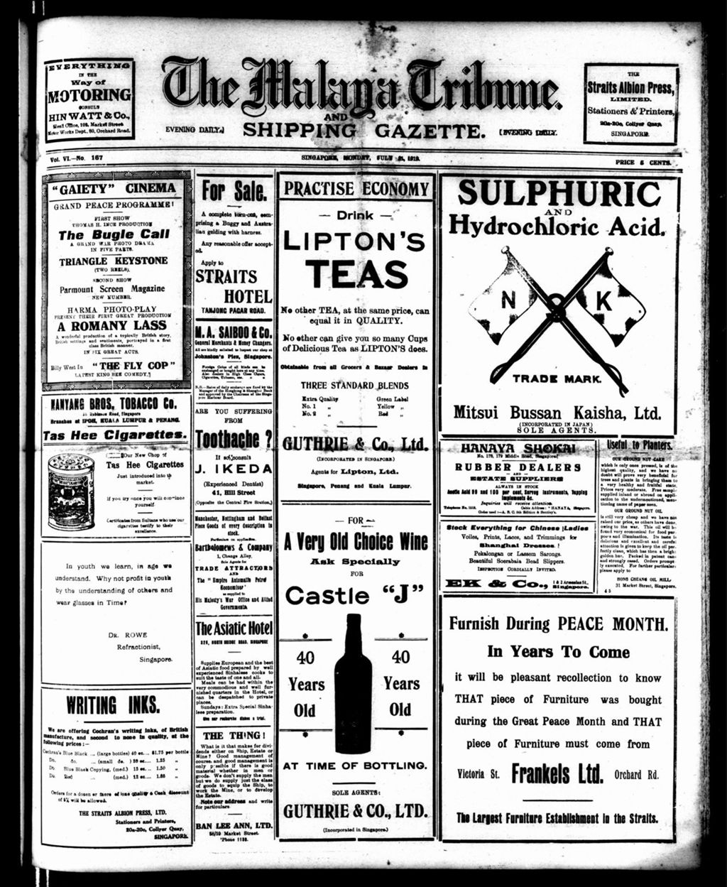 Miniature of Malaya Tribune 21 July 1919