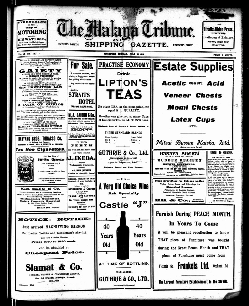 Miniature of Malaya Tribune 28 July 1919