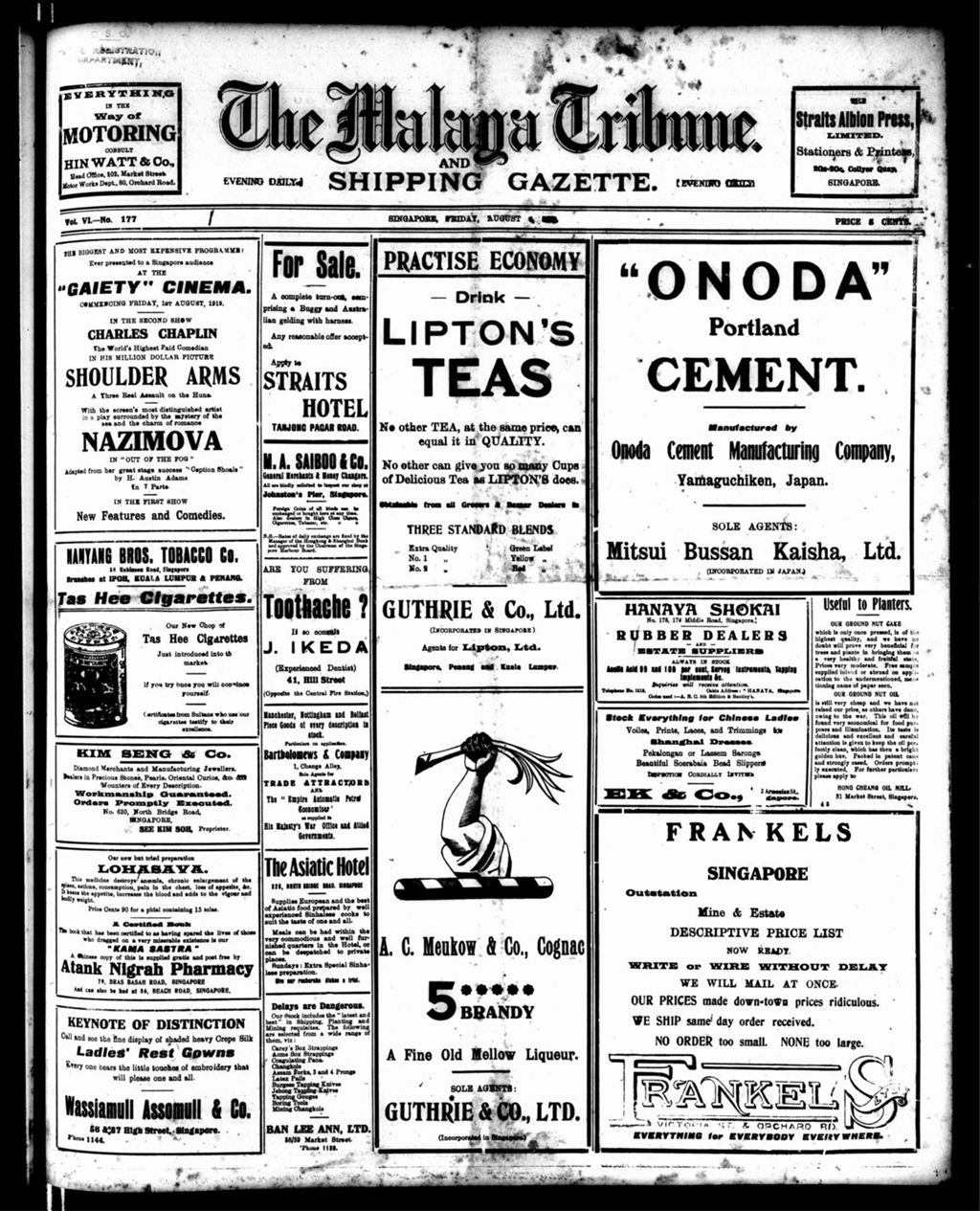 Miniature of Malaya Tribune 01 August 1919