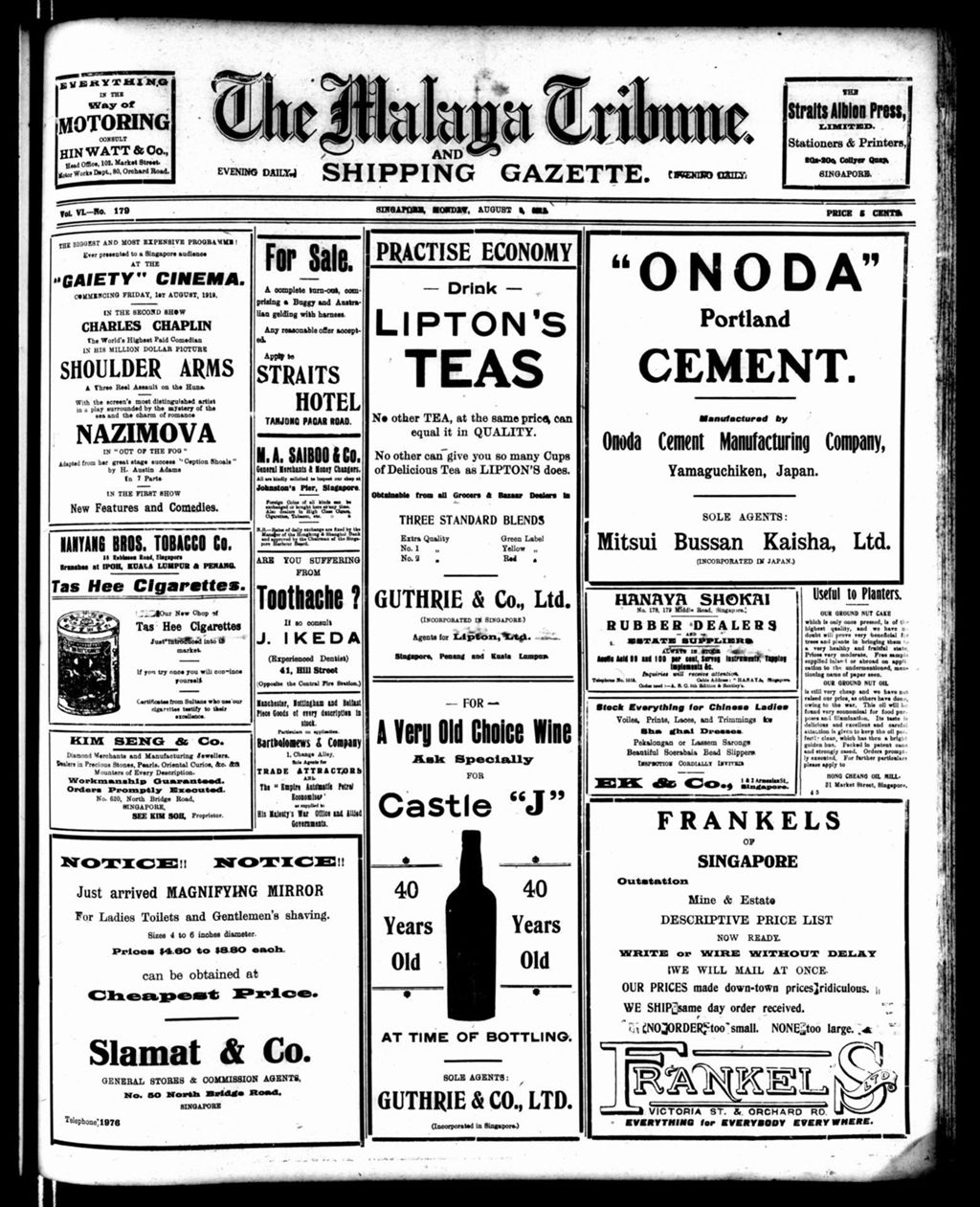 Miniature of Malaya Tribune 04 August 1919