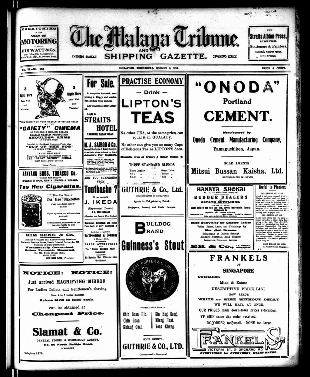 Miniature of Malaya Tribune 06 August 1919