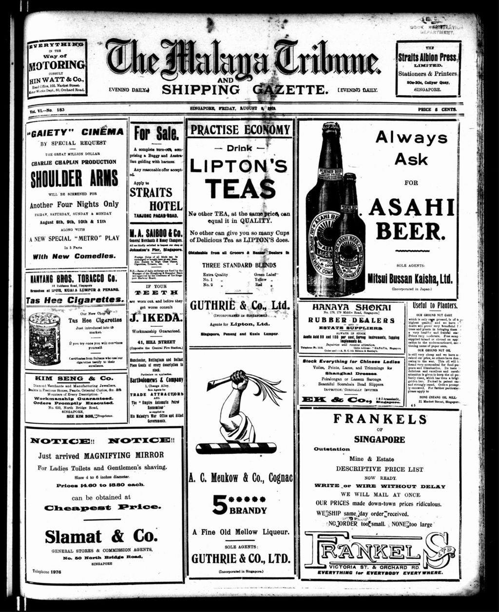 Miniature of Malaya Tribune 08 August 1919