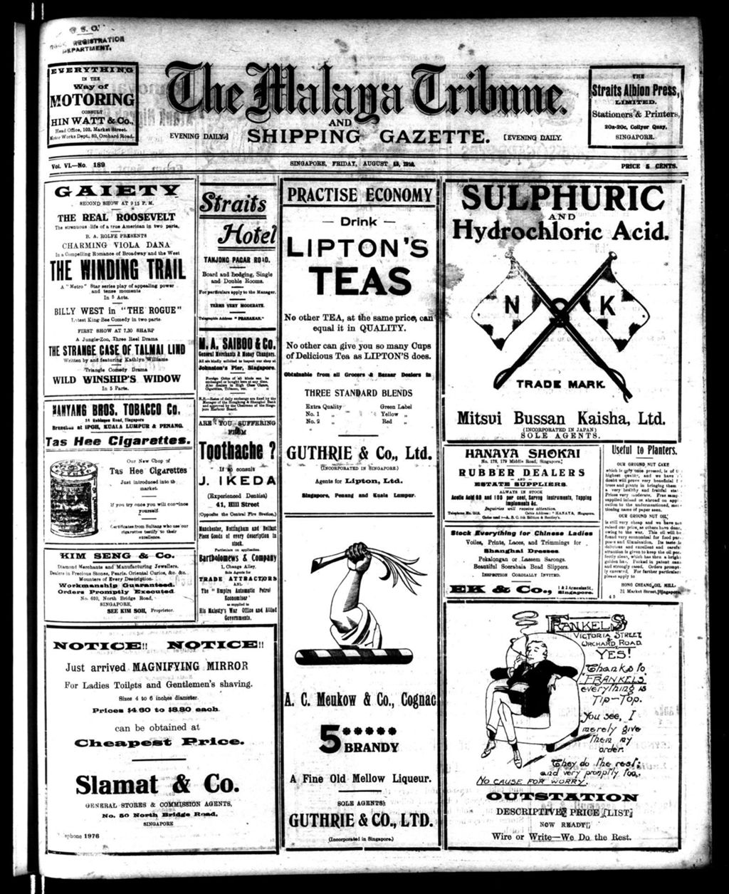 Miniature of Malaya Tribune 15 August 1919