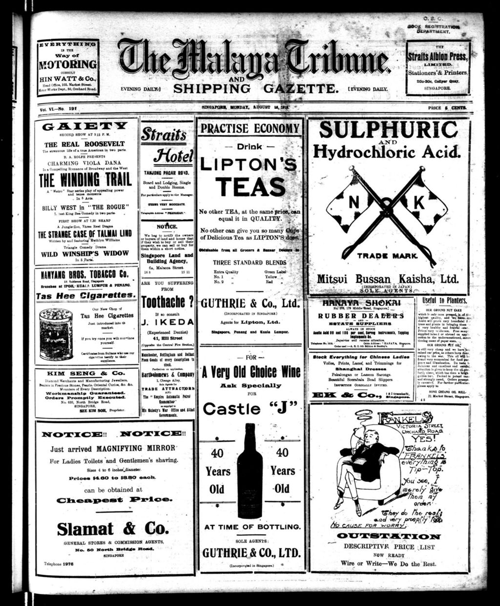 Miniature of Malaya Tribune 18 August 1919