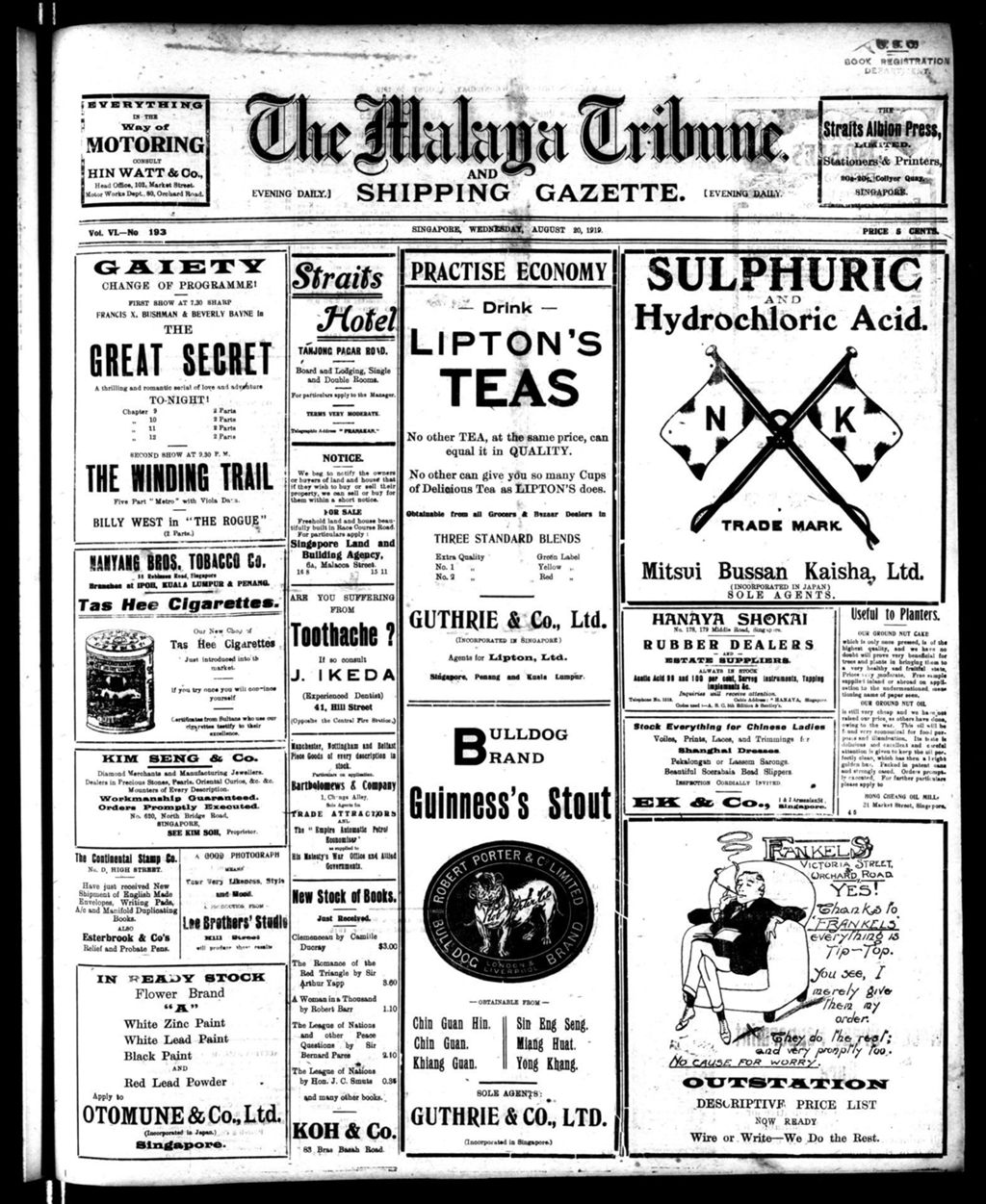 Miniature of Malaya Tribune 20 August 1919