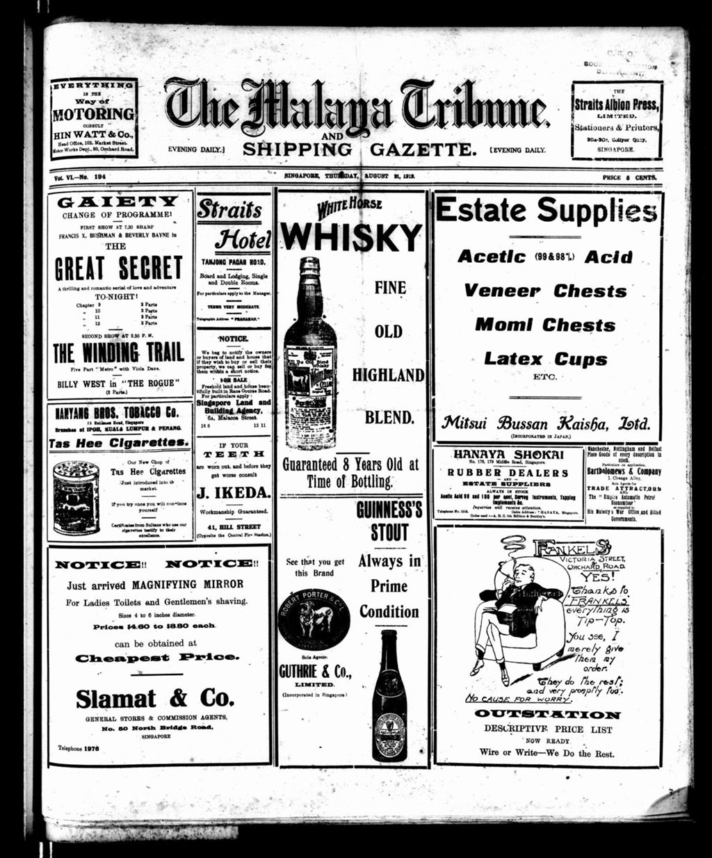 Miniature of Malaya Tribune 21 August 1919