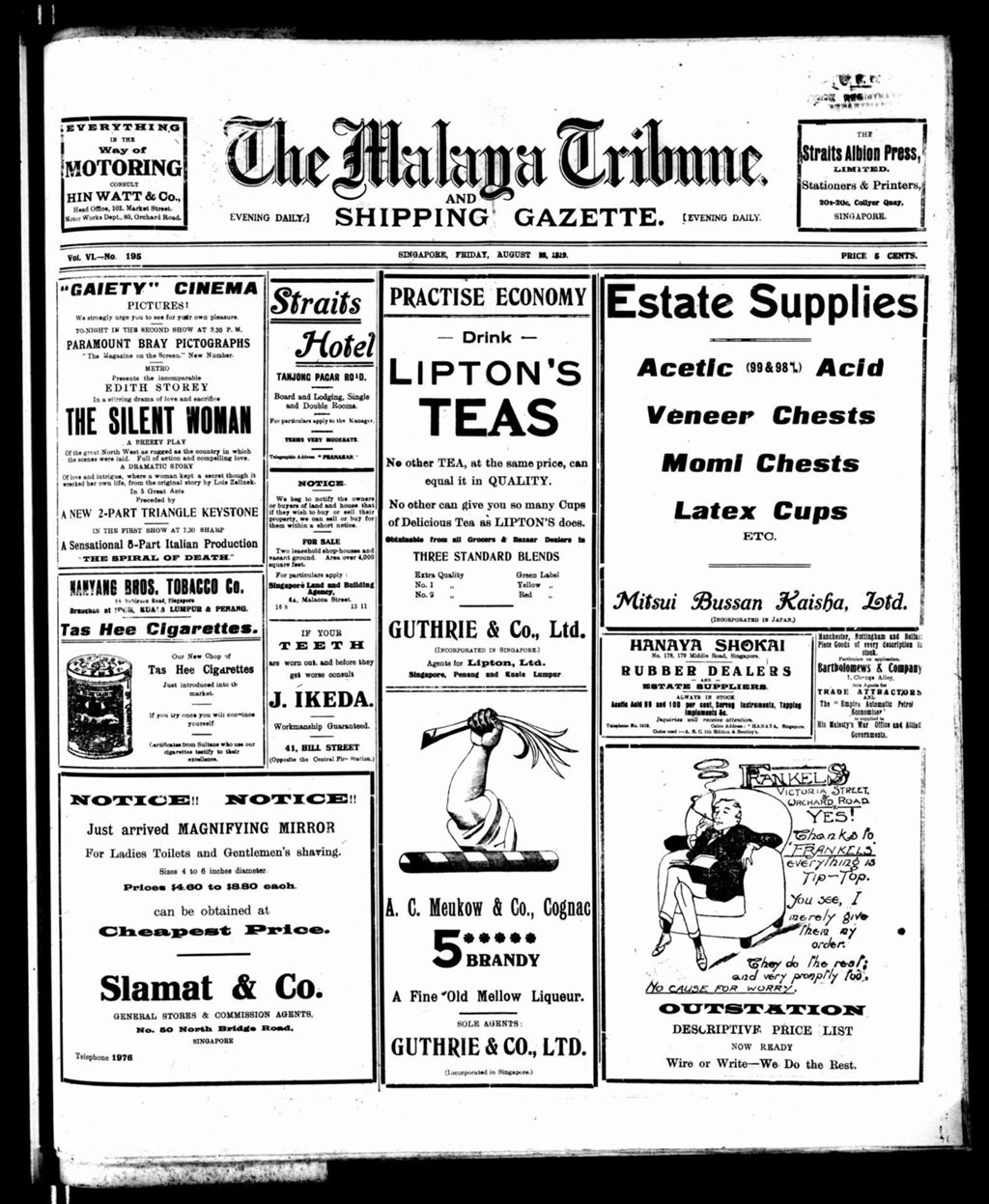 Miniature of Malaya Tribune 22 August 1919