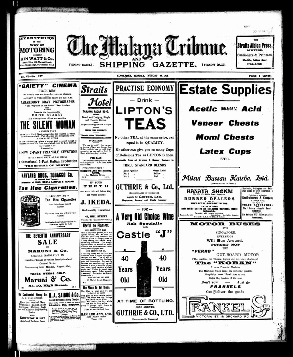 Miniature of Malaya Tribune 25 August 1919