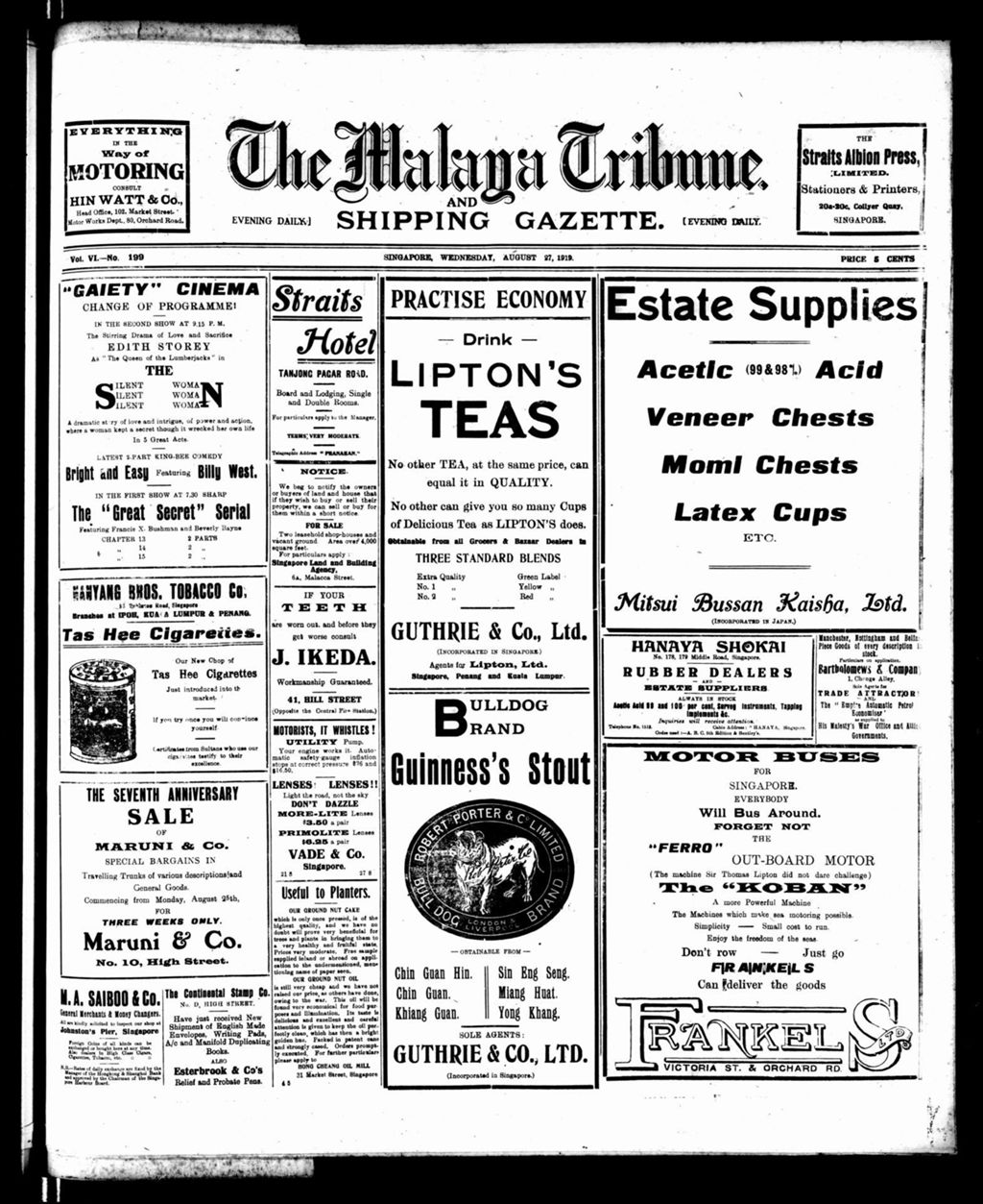 Miniature of Malaya Tribune 27 August 1919