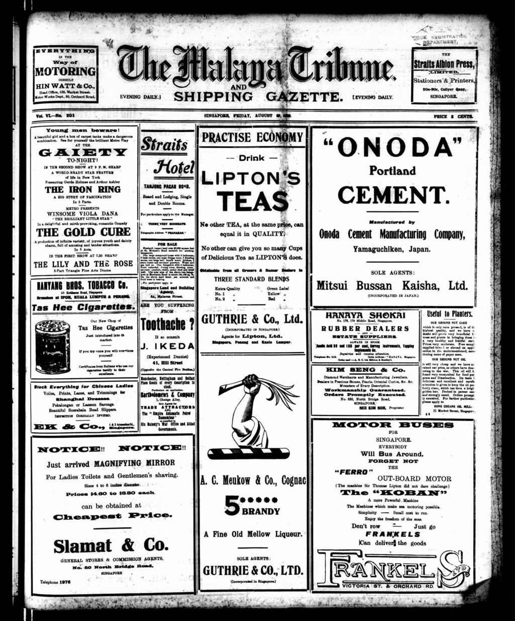 Miniature of Malaya Tribune 29 August 1919