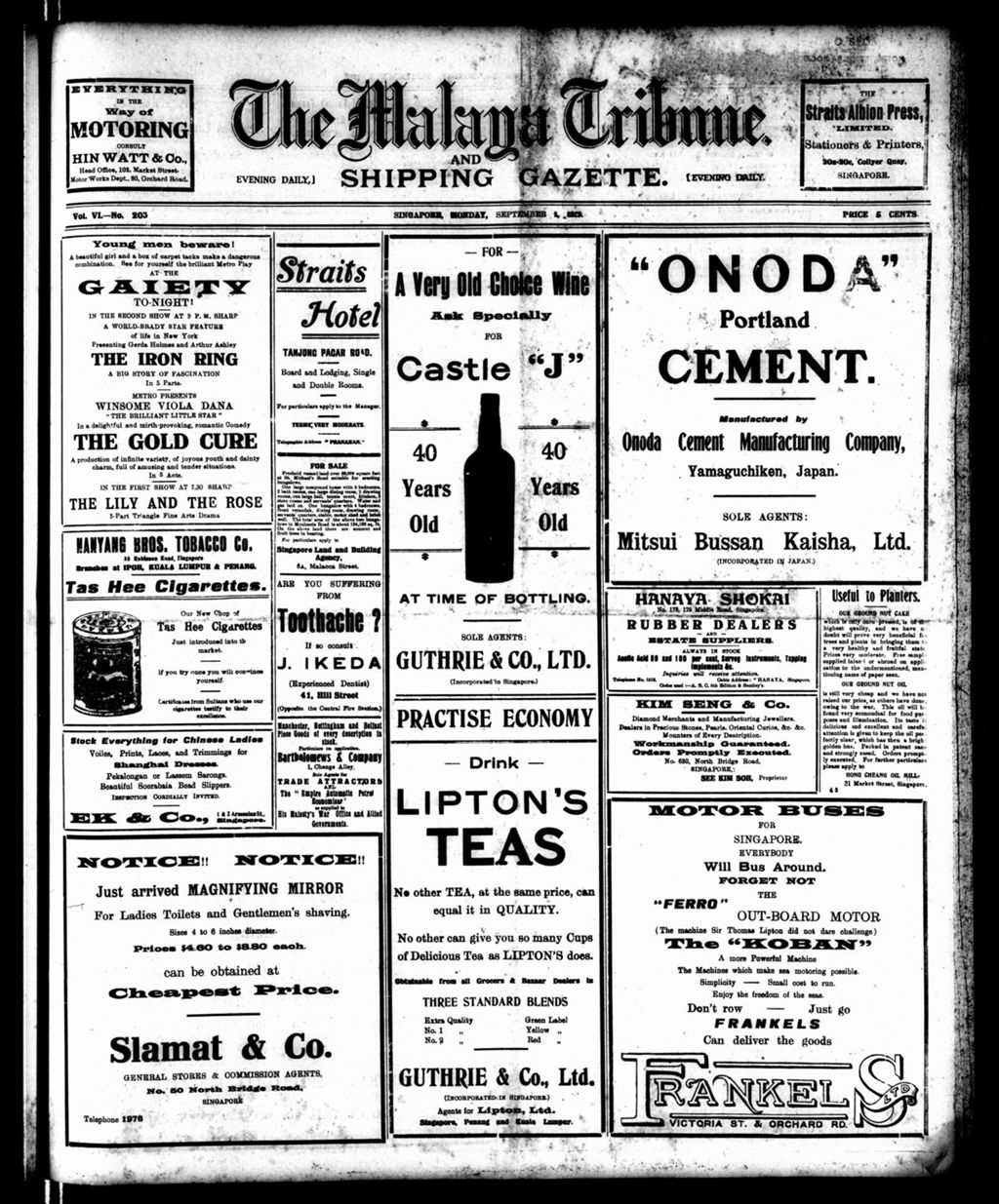 Miniature of Malaya Tribune 01 September 1919