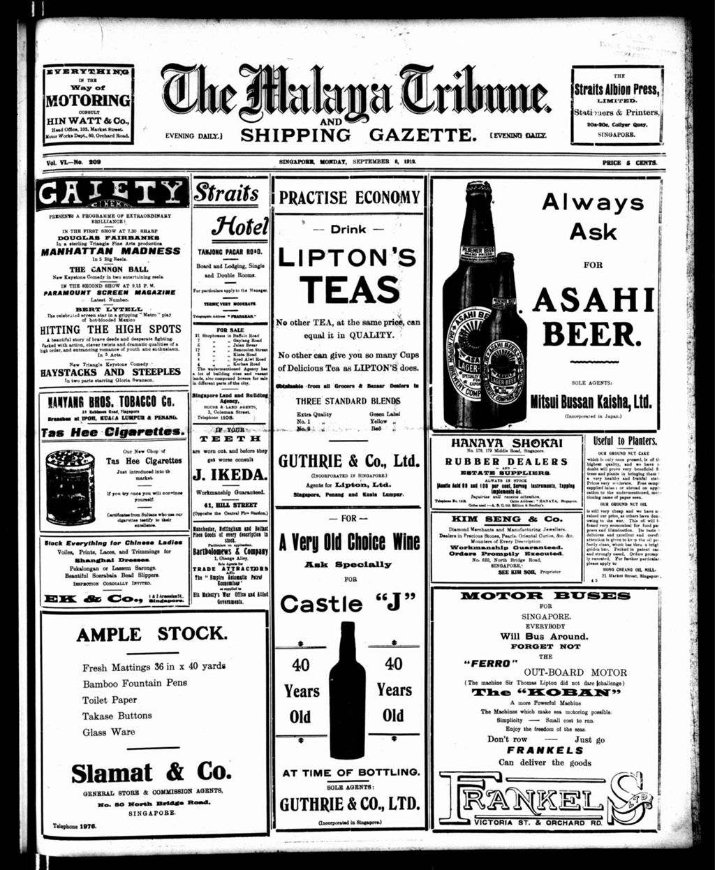 Miniature of Malaya Tribune 08 September 1919