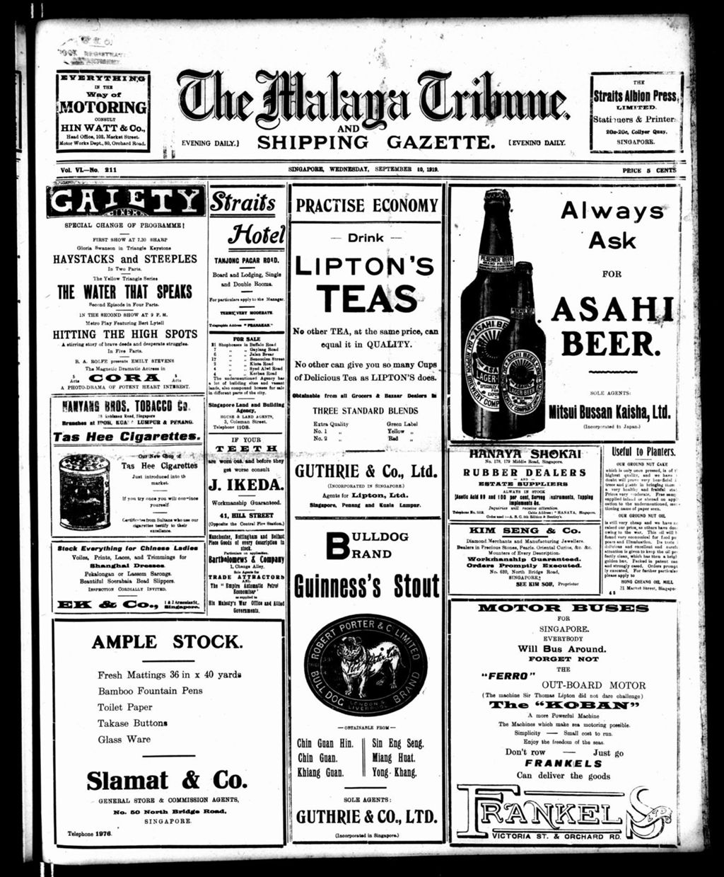 Miniature of Malaya Tribune 10 September 1919