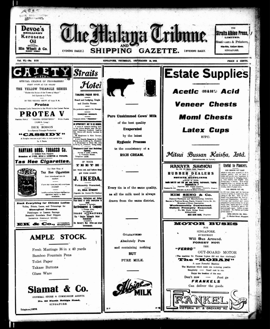 Miniature of Malaya Tribune 18 September 1919