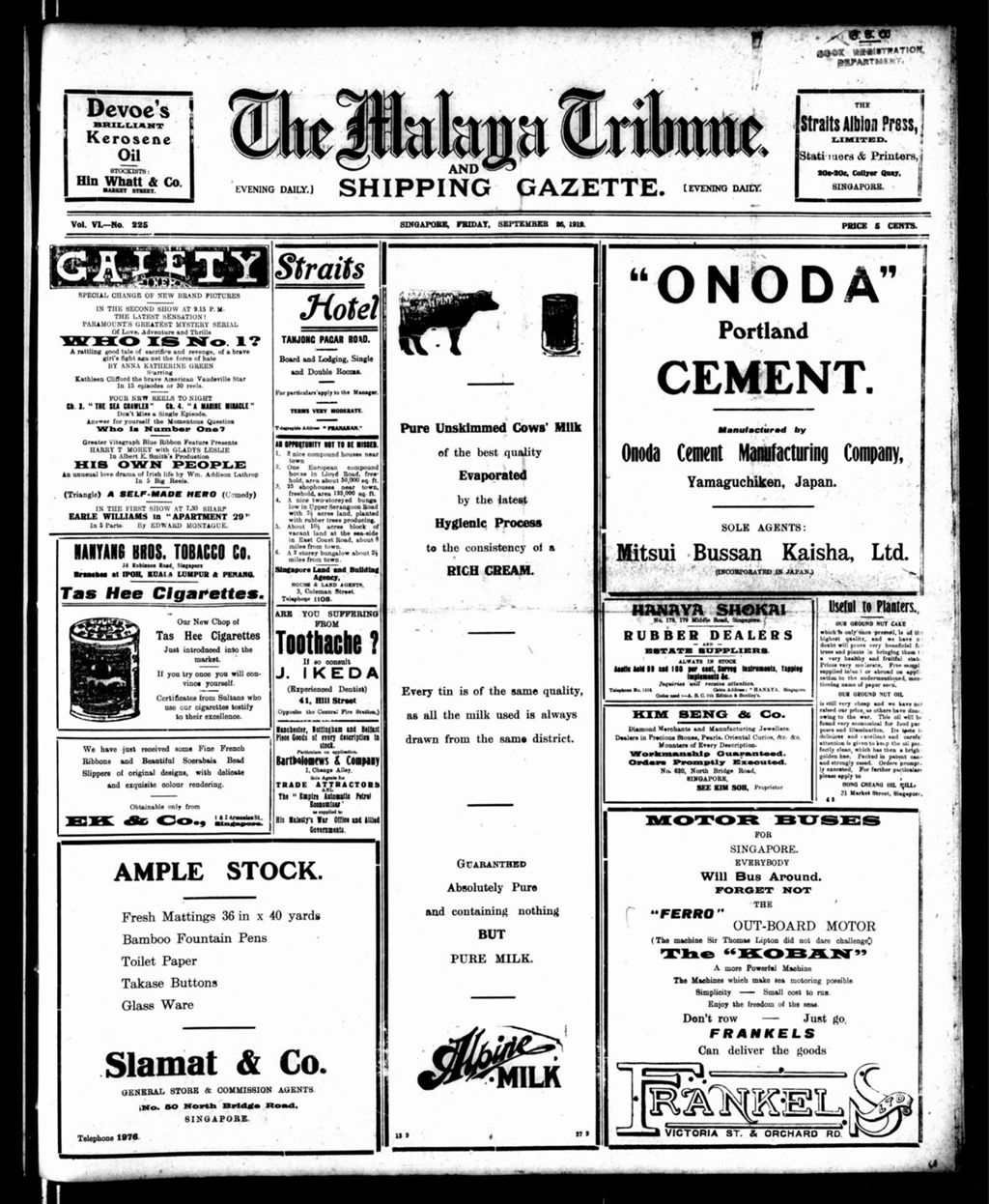 Miniature of Malaya Tribune 26 September 1919