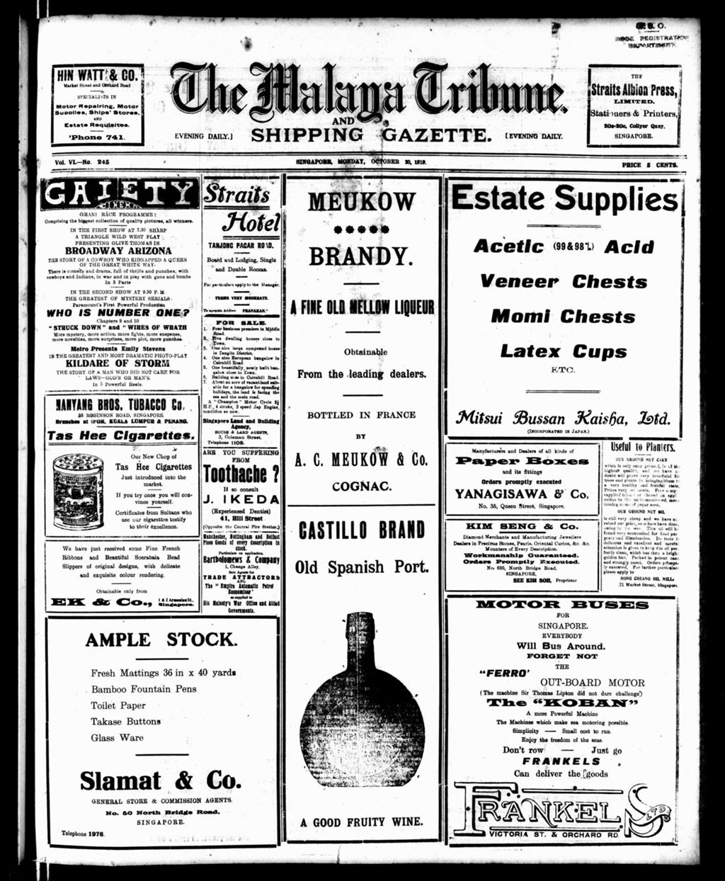 Miniature of Malaya Tribune 20 October 1919