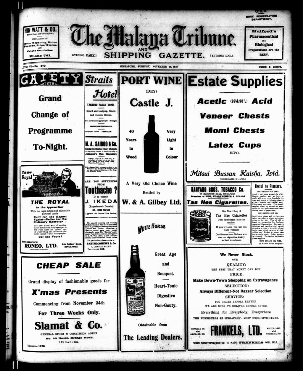 Miniature of Malaya Tribune 18 November 1919