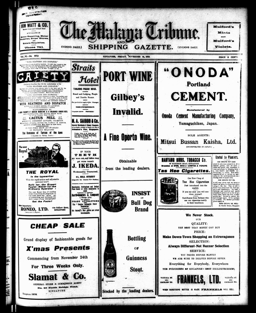 Miniature of Malaya Tribune 21 November 1919