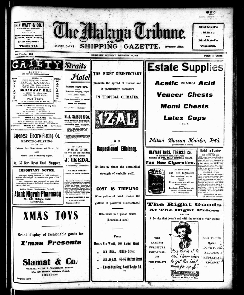 Miniature of Malaya Tribune 20 December 1919