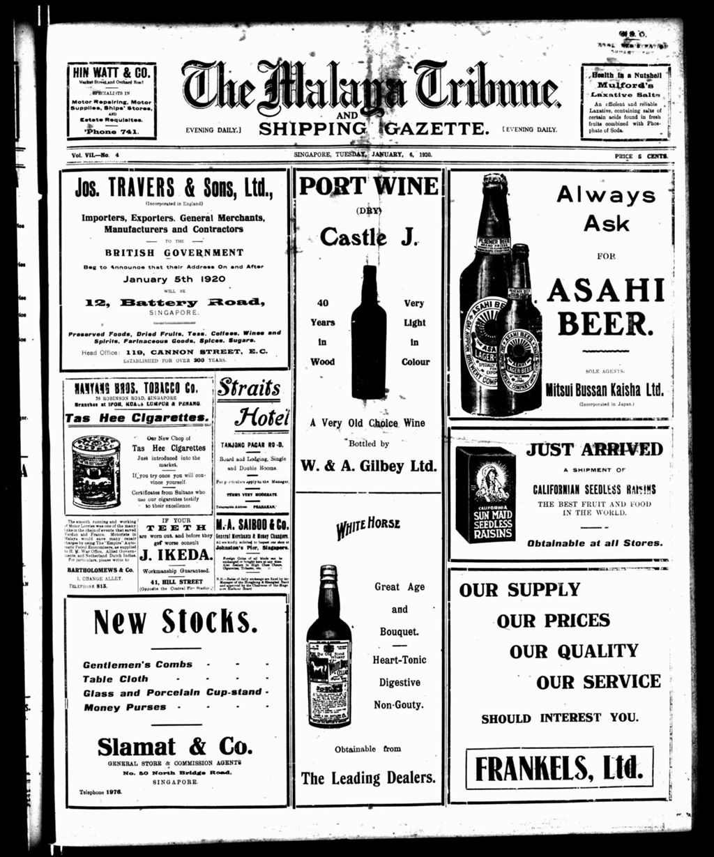 Miniature of Malaya Tribune 06 January 1920