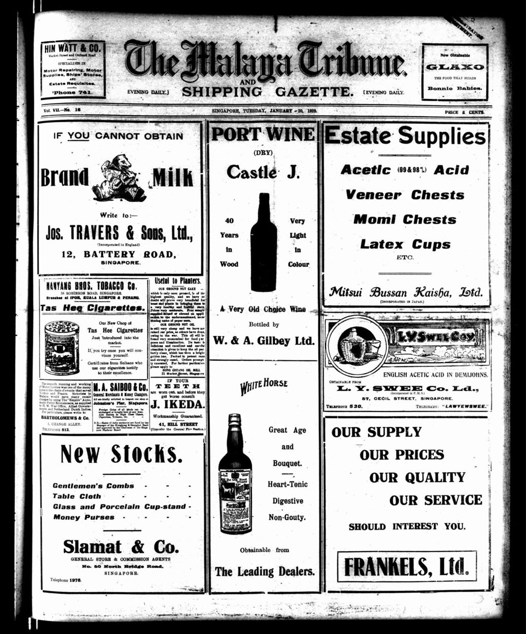 Miniature of Malaya Tribune 20 January 1920