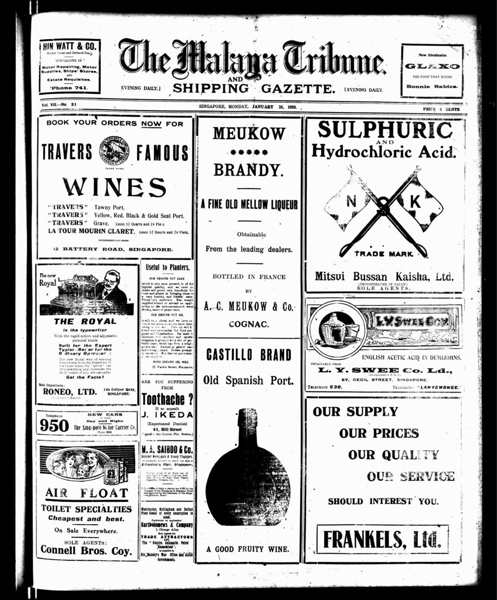 Miniature of Malaya Tribune 26 January 1920