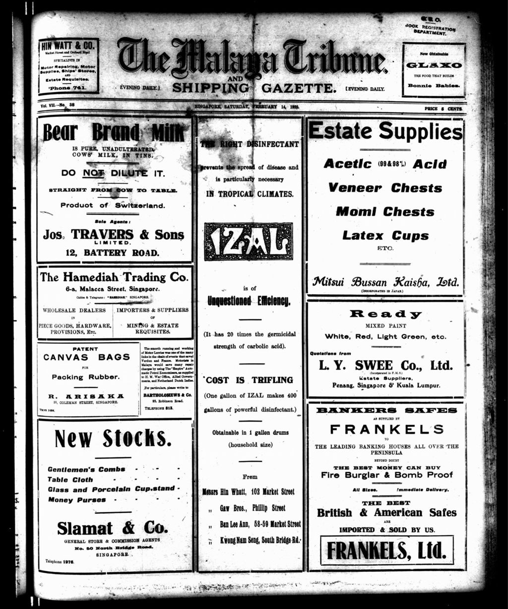 Miniature of Malaya Tribune 14 February 1920