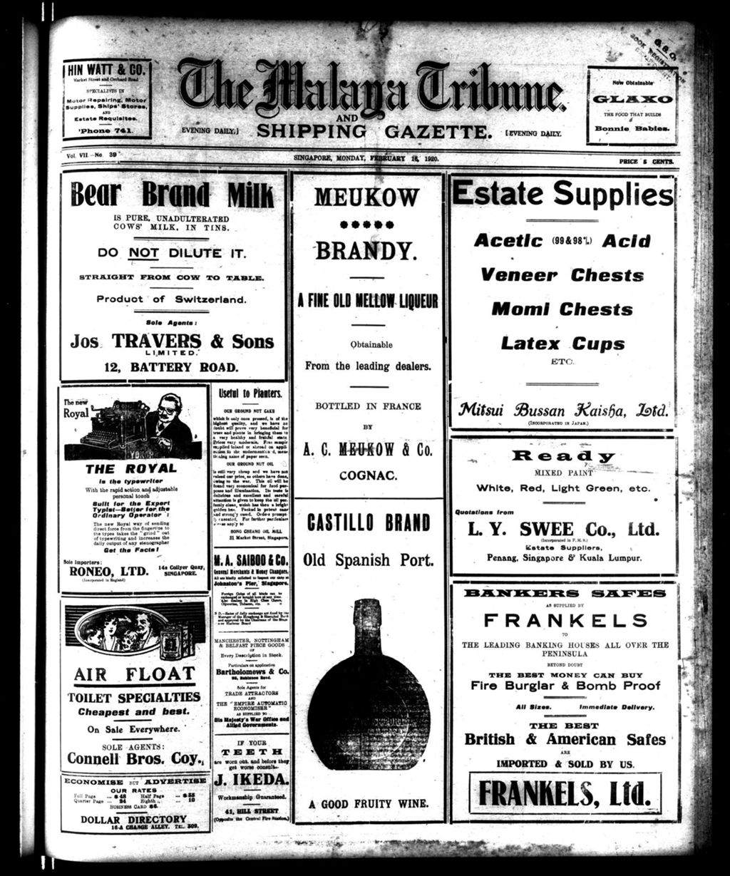 Miniature of Malaya Tribune 16 February 1920