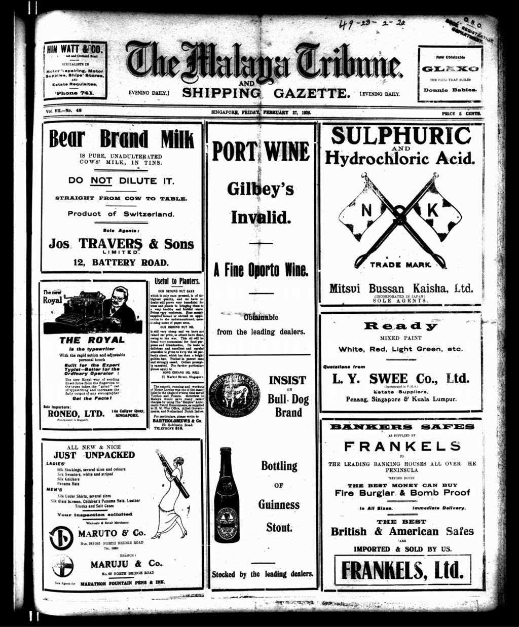 Miniature of Malaya Tribune 27 February 1920