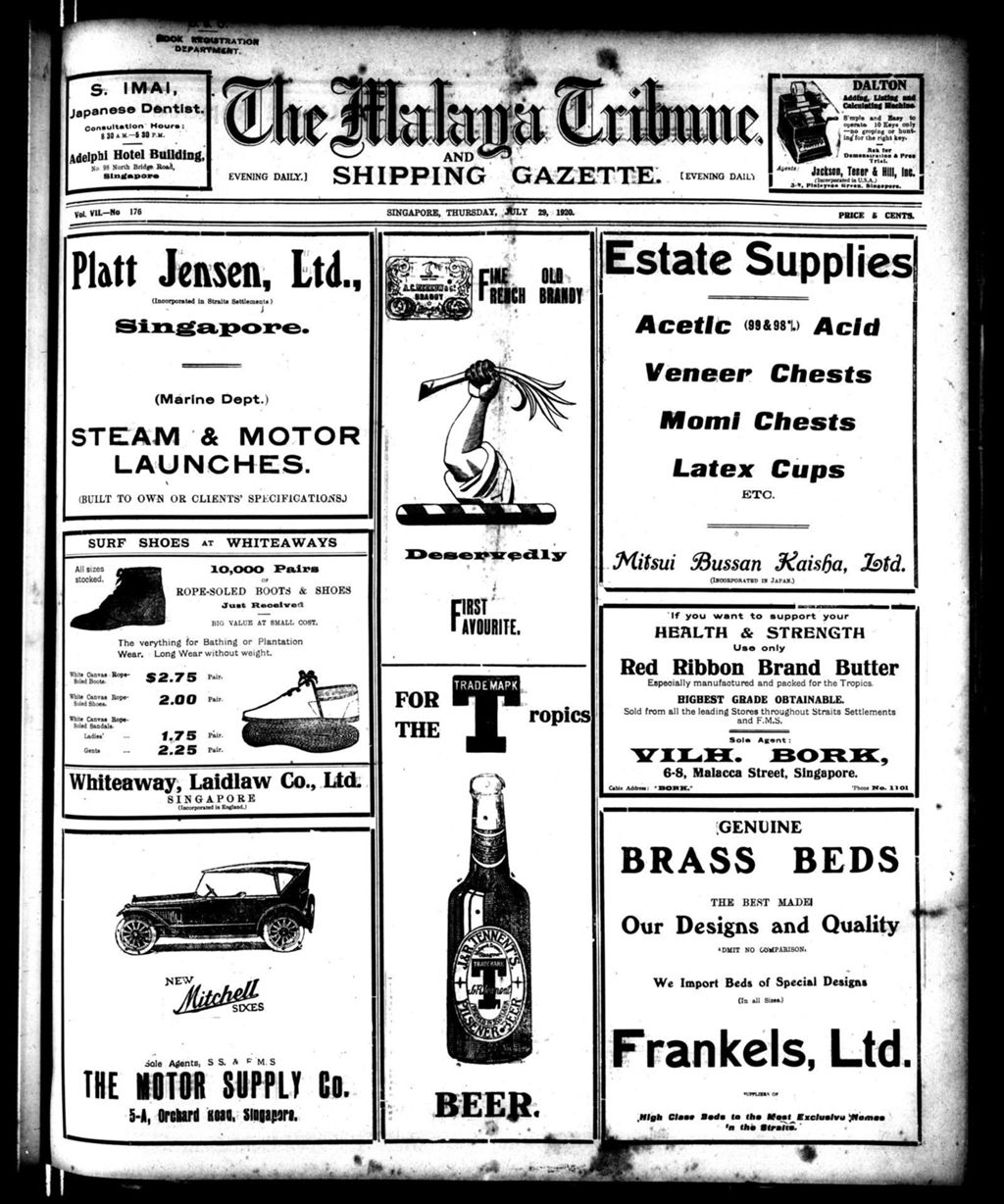 Miniature of Malaya Tribune 29 July 1920