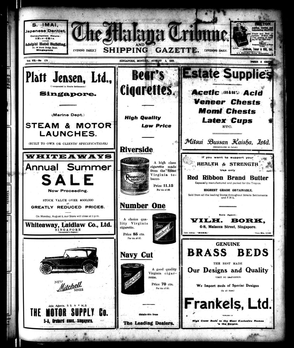 Miniature of Malaya Tribune 02 August 1920