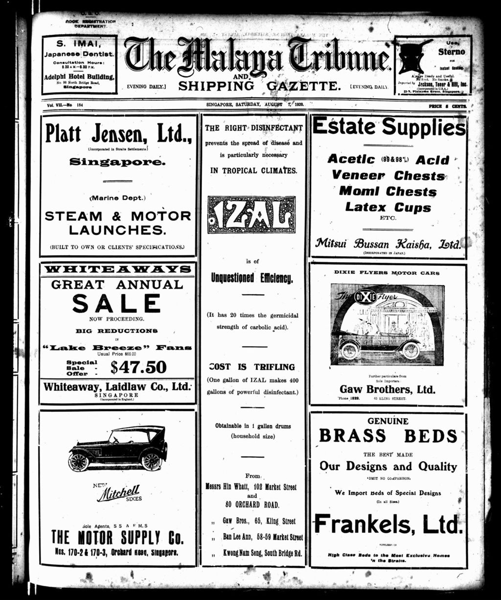 Miniature of Malaya Tribune 07 August 1920