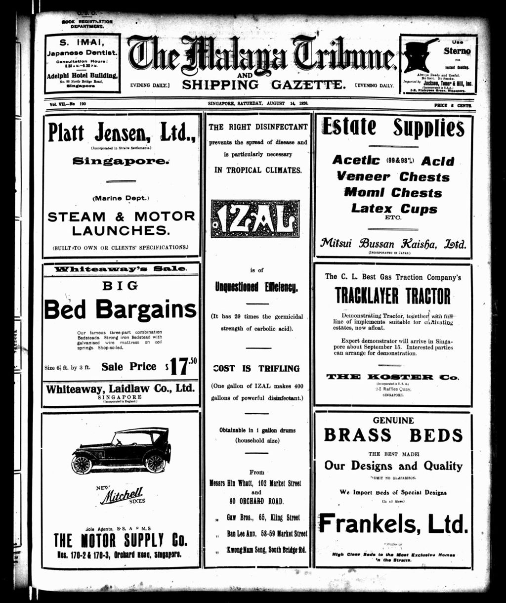 Miniature of Malaya Tribune 14 August 1920