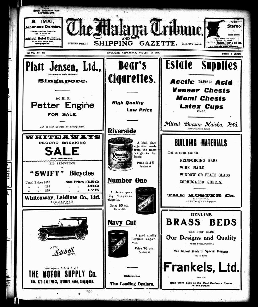 Miniature of Malaya Tribune 18 August 1920