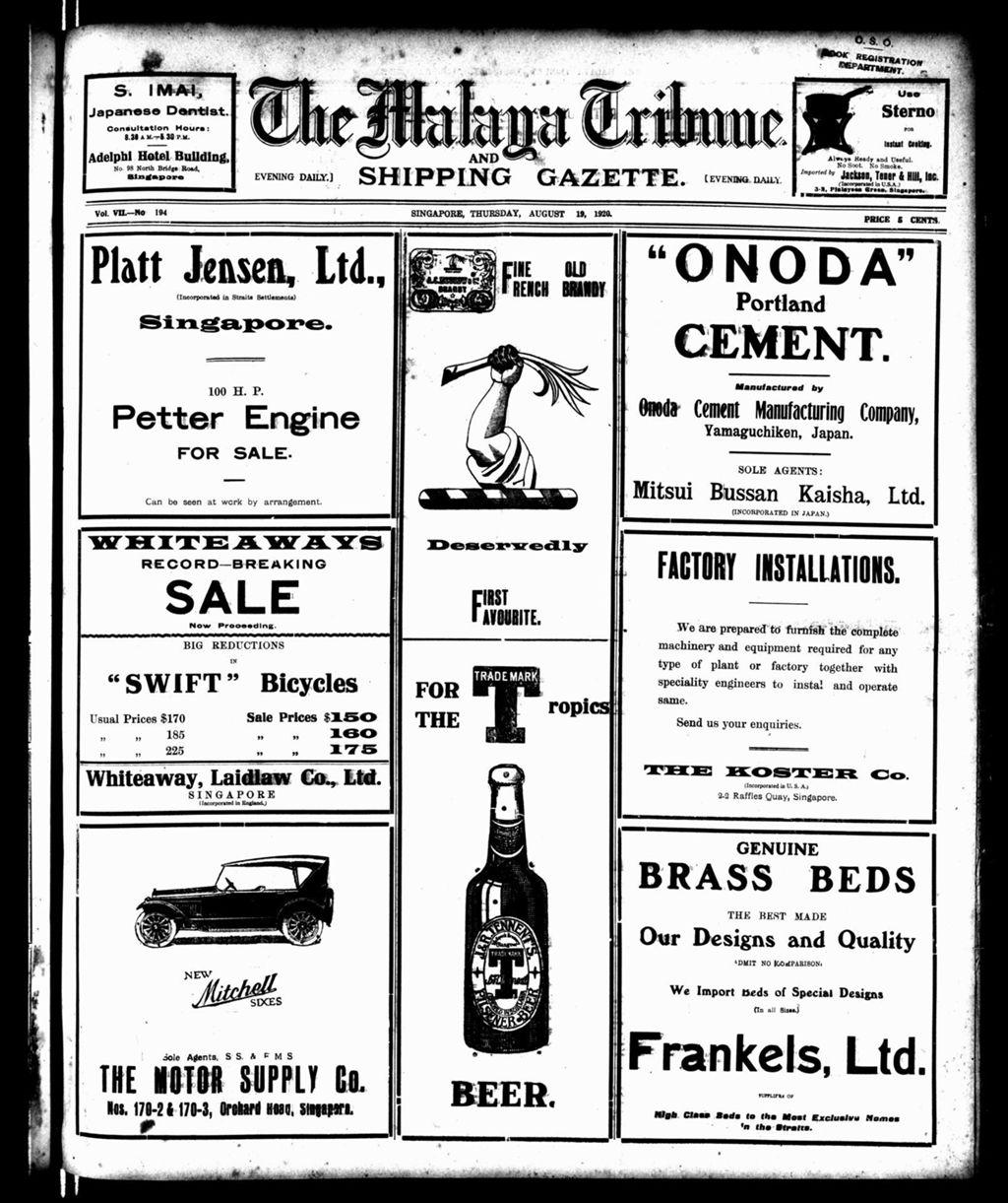 Miniature of Malaya Tribune 19 August 1920