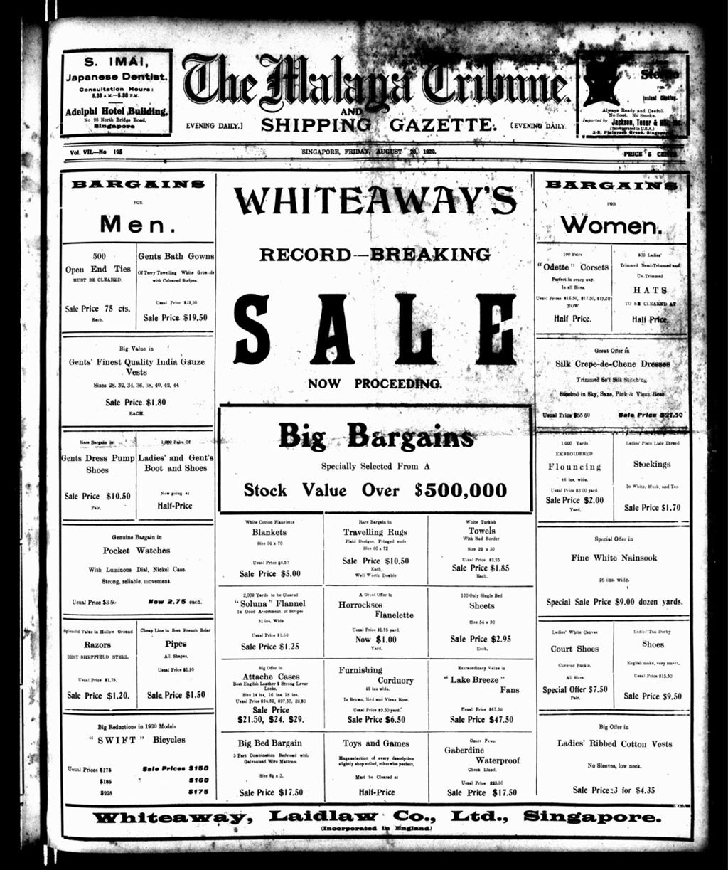 Miniature of Malaya Tribune 20 August 1920