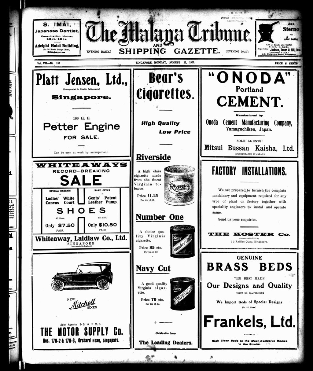 Miniature of Malaya Tribune 23 August 1920