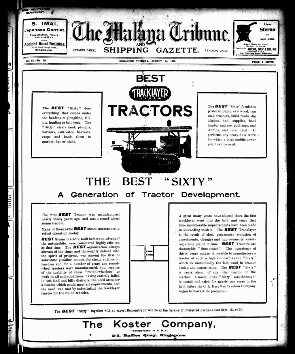 Miniature of Malaya Tribune 24 August 1920