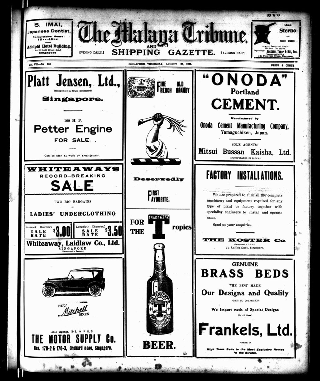 Miniature of Malaya Tribune 26 August 1920