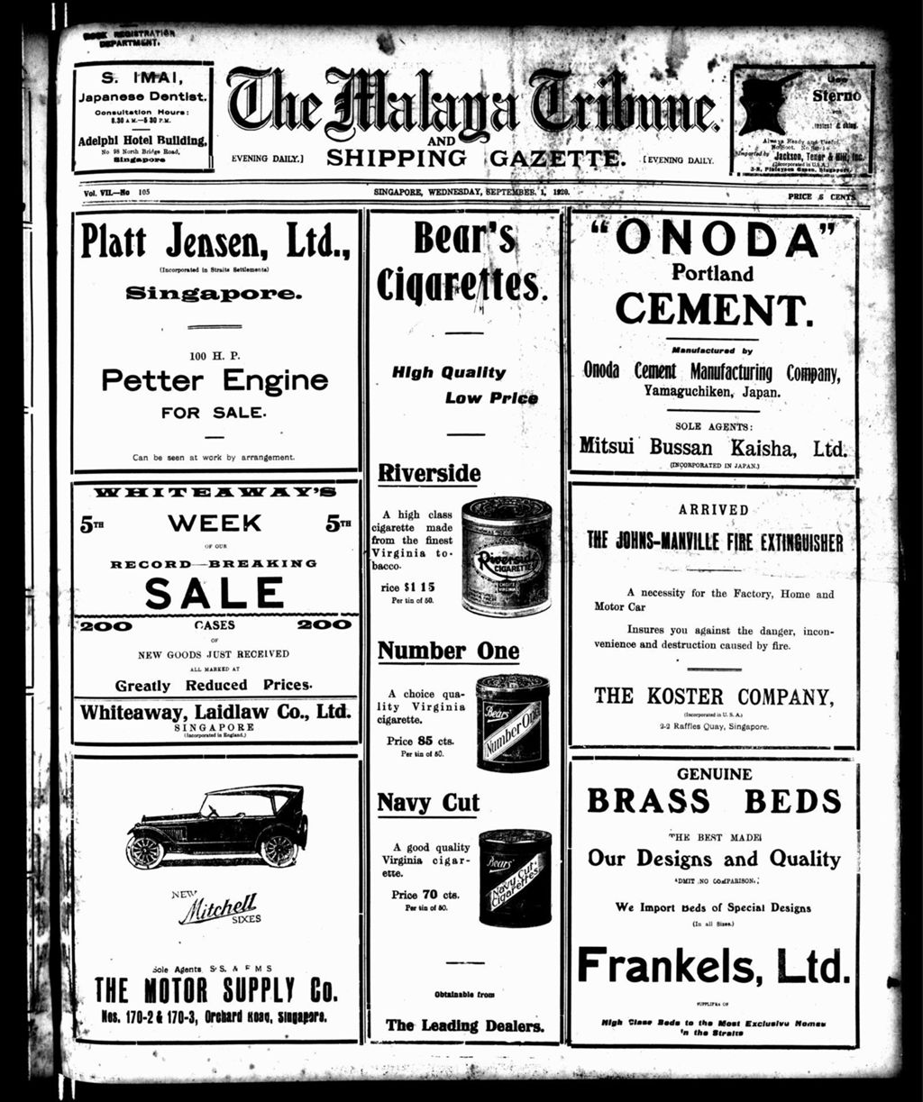 Miniature of Malaya Tribune 01 September 1920