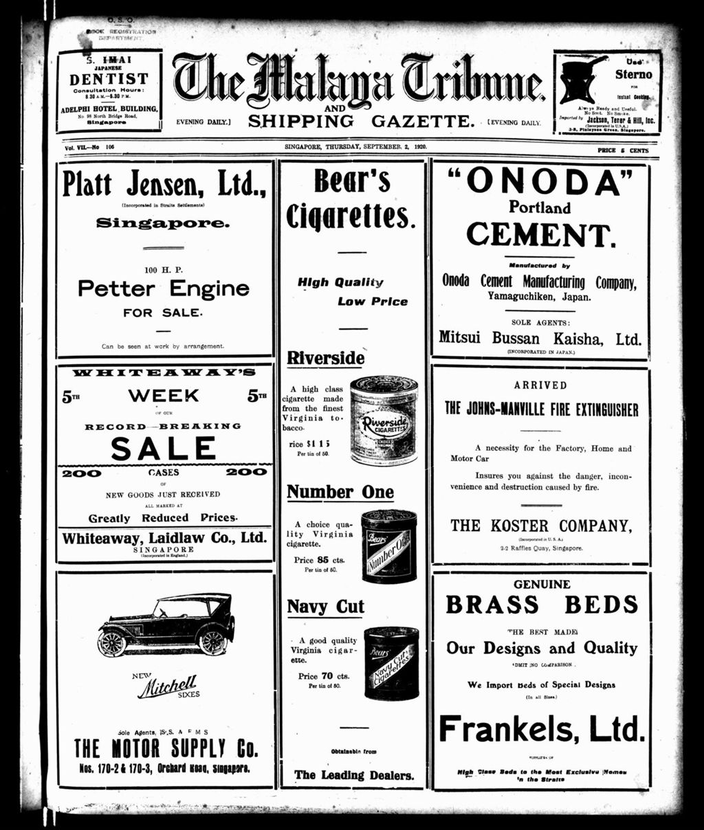 Miniature of Malaya Tribune 02 September 1920