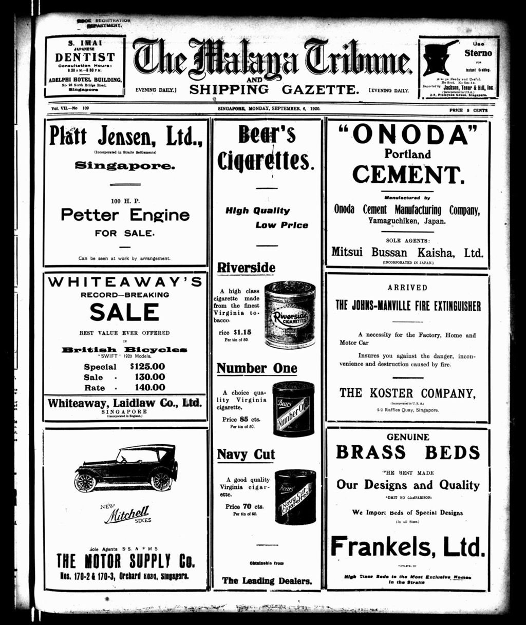 Miniature of Malaya Tribune 06 September 1920