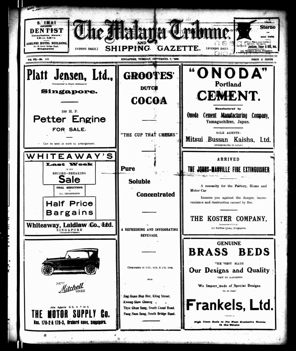 Miniature of Malaya Tribune 07 September 1920