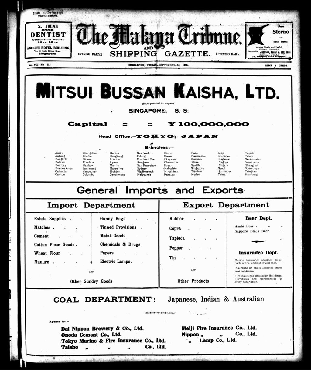 Miniature of Malaya Tribune 10 September 1920