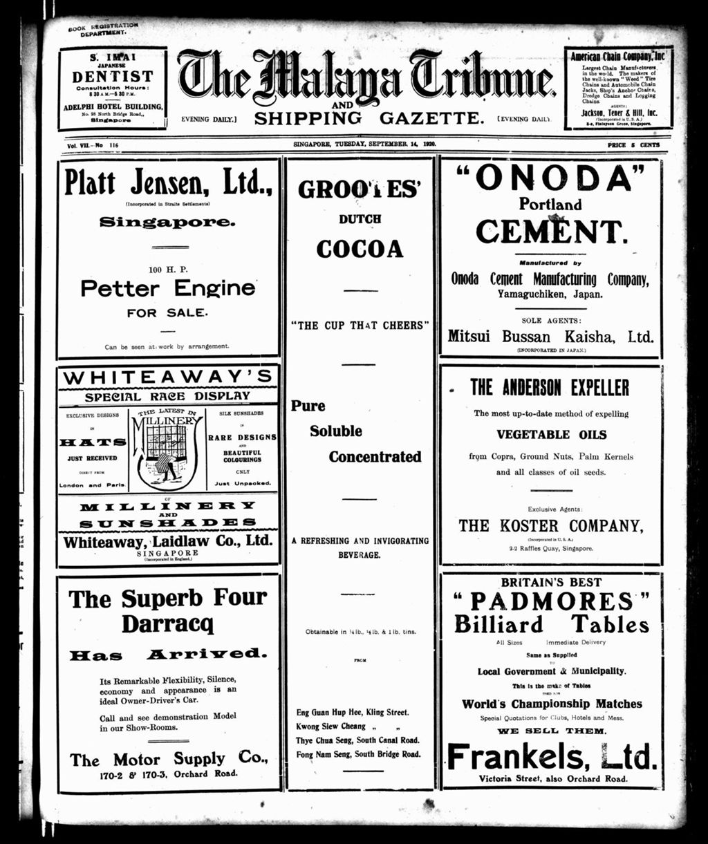 Miniature of Malaya Tribune 14 September 1920